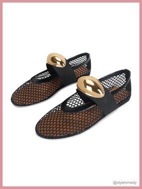 Mesh Ballet Flats Buckle Strap Comfy Casual Office Fishnet Ballerina Shoes